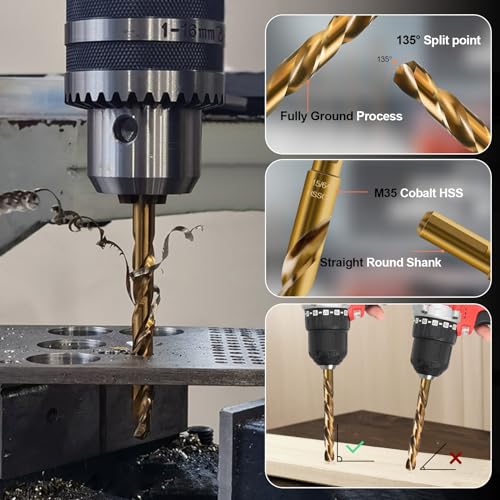 Luckyway 1/16"-1/2" M35 Cobalt Drill Bits (29 Pcs), Jobber Length Twist Drill Bit Set for Hard Metal, Stainless Steel, Cast Iron, Wood and Plastic, with Storage Case - style: 29 PACK SET