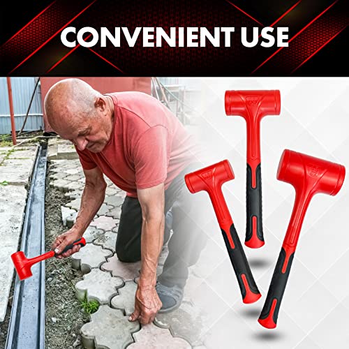 YIYITOOLS Dead Blow Hammer Set, 3 Piece/16oz(1LB),27oz(1.5LB),45oz(3LB),Red and Black, Shockproof Design, No Rebound Mallet Unibody Molded Checkered Grip Spark and Rebound Resistant (YY-3-013) - size: 1-3LB