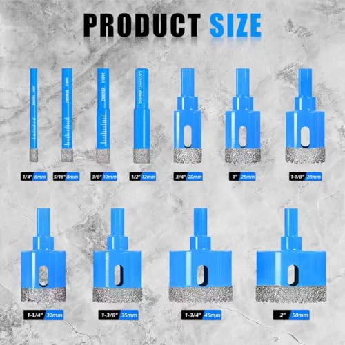 Diamond Hole Saw Tile Drill Bits Kit, 11 PCS Serrated Brazing Core Drill Bit Set with EVA Hole Saw Guide Jig, Hole Saw Sets for Ceramic, Glass, Tile, Marble, Granite, Gypsum - size: K2-6/8/10/12/20/25/28/32/35/45/50 MM