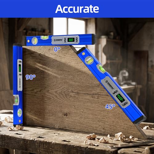 16Inch Digital Level with LCD Display - Aluminum Angle Finder 90°/180°Bubbles with Auto Ligth Up, Inclinometer with Magnetic & Audio Indicator for Woodwork & Home Drainage Leveling.