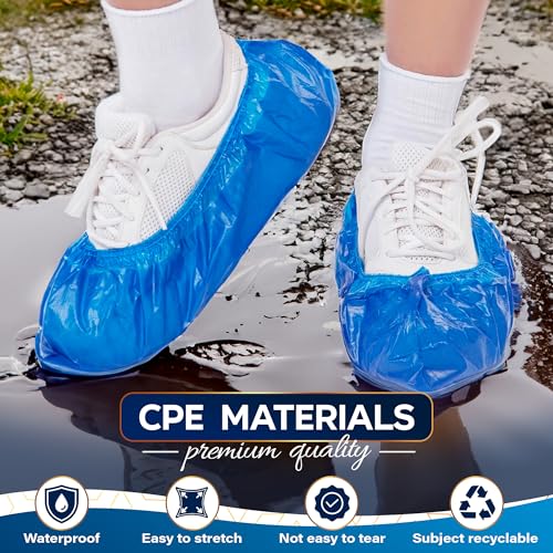 Disposable Shoe Covers 100 Pcs (50 Pairs), Water-Resistant, Non-Slip | Booties for Shoes Covers, CPE Material, Tear-Resistant; for Cleaning, Real Estate & Guests; Indoors & Outdoors; Universal Fit - style: 50Pairs Disposable Blue Shoe Covers