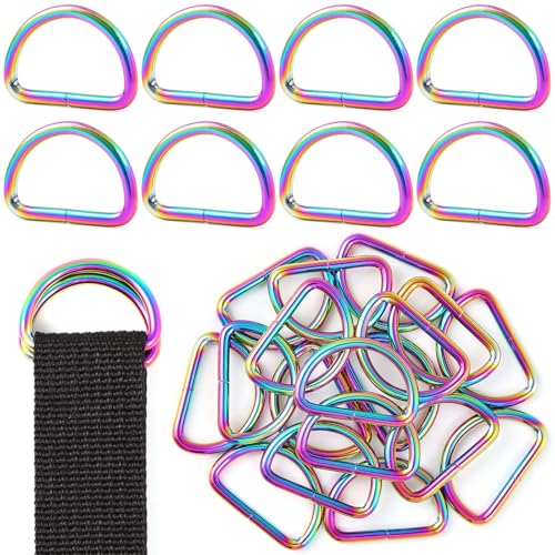 PECMER Rainbow 1 Inch D-ring Welded -20 PCS D Rings Buckle for Sewing Bag Hardware Webbing Straps Belt Ring Dog Collar Making Supplies-25mm - color: Rainbow D-ring-20 Pcs-1 Inch