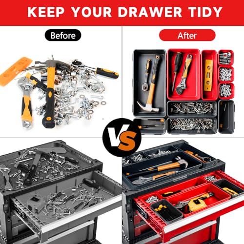 Tool Box Organizer Tray, 60 PCS & 5 Sizes, Black and Red - color: Black & Red: 60 PCS