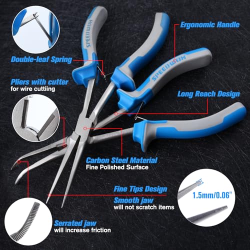 SPEEDWOX Long Reach Bent & Needle Nose Pliers with Smooth & Serrate Jaw - style: 2PCS Needle Nose Pliers