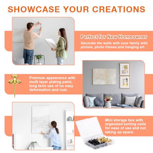 50 PCS Thumb Tacks for Wall Picture Hangers, Double Headed Picture Hanging Nails Kit, Push Pins Wall Hooks, Renter Friendly Decor Thumbtacks for Tapestry Frame Art Photos(Black &Gold) - style: BLACK&GOLD