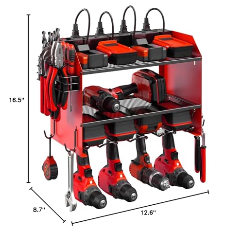 CCCEI Wall Mount Modular Tool Charging Organizer, Red, 1 Pack, 3 Tier. - color: Red
