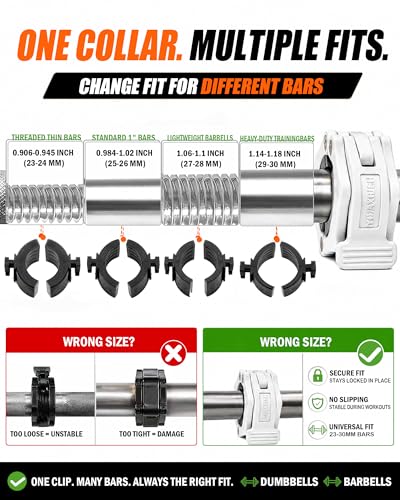MAXRICH Ultra-Thin 1-Inch Barbell Clamps, Quick Release Weight Clips for 23–30mm Bars, Secure Barbell Collars for Home Gym - color: White