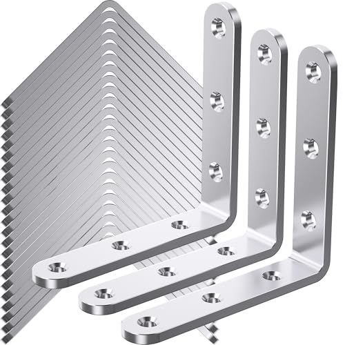 25Pcs Stainless Steel Angle Brackets 4”x 4” Heavy Duty Corner Brackets | 3MM Thick L Bracket for Wood 4in Stainless Corner Braces 90 Degree Metal Joint Hardware for Shelves Wooden Furniture Cabinet - size: Silver-4x4 Inch