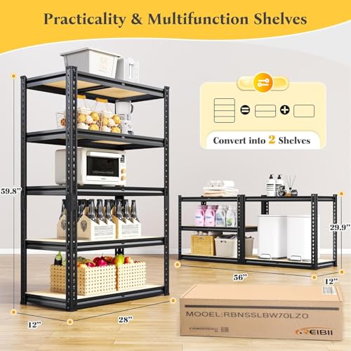 REIBII Storage Shelves with Smooth Edges for Garage Basement Shed Pantry - size: 28"W x 12"D x 59.8"H