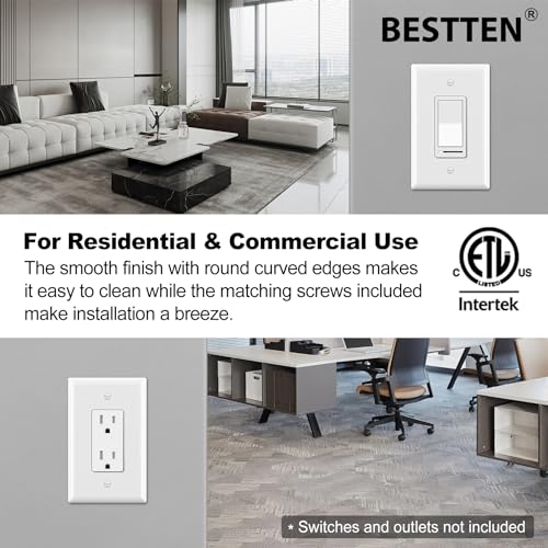 BESTTEN 10 Pack 1-Gang Oversize Decor Wall Plate, Jumbo Receptacle Cover - size: Decor Oversize