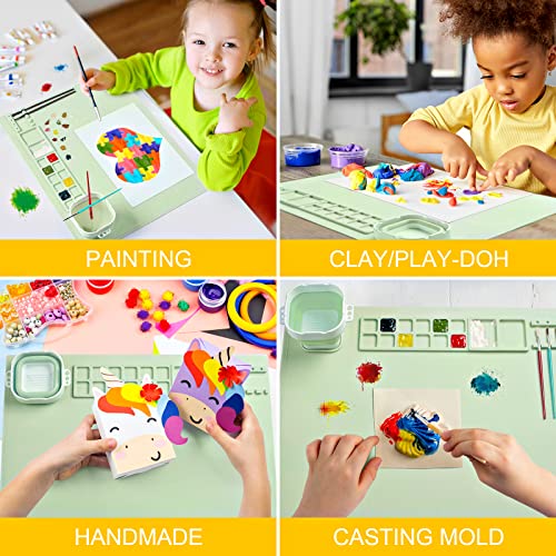 Silicone Painting Mat, Art Mat with Cup and Paint Brush Cleaner Tool - color: Green