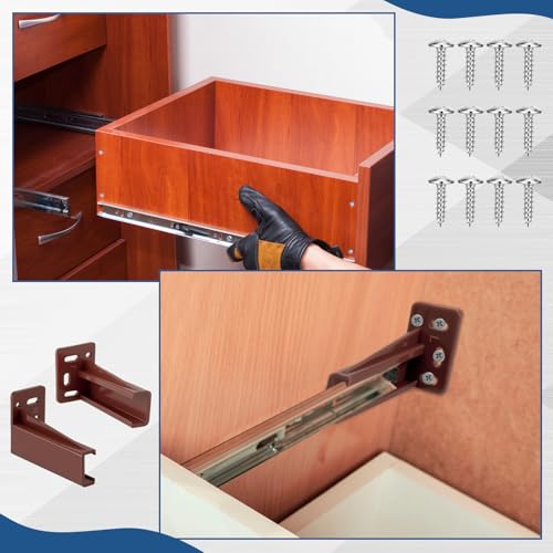 Chunful 2 Pair Rear Drawer Track Socket Back Plates Mounting Brackets,Brown - color: Brown