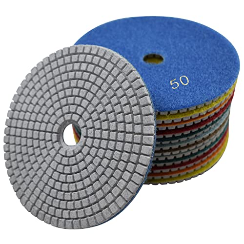 Diamond 5 Inch Wet Polishing Pads for Granite Marble Travertine Terrazzo Engineered Stone (Pack of 7) - size: 5 Inch