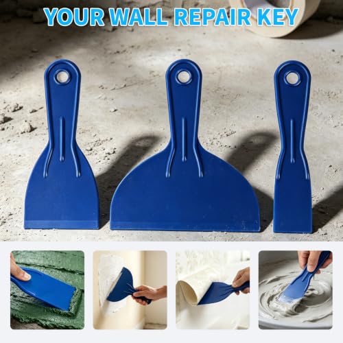 Plastic Putty Knife Set - 3Pcs Blue Plastic Scraper Tool, 1.5"/3"/6" Sizes Spackle Knife for Spackling, Painting, Drywall, Arts and Crafts, Tile Jobs, Tamale Making - color: Blue