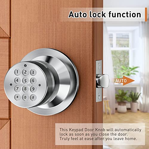Keyless Entry Door Lock, Door Knob with Keypad, Smart Code Door Lock, Mute Mode, Passage Function, Easy to Install, Satin Nickel - size: Satin Nickel 1 Pack