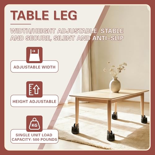 4 Pack Adjustable Furniture Risers 2.36" to 3.15", Heavy Duty Bed Risers with Clamp Design, Clamp-On Levelers for Chair Table Sofa Cabinet Legs, Furniture Height Extenders Leg Lifts (Black) - color: Black
