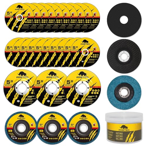 26 Packs Angle Grinder Cutting Flap Grinding Disc Wheel, 5 Inch | 20 Packs 5"x3/64"x7/8" Cut off Wheels,3 Packs 4.5"x7/8" 60 Grit Flap Discs, 3 Packs 5"x3/64"x7/8" Grinding Wheels - size: 5 INCH