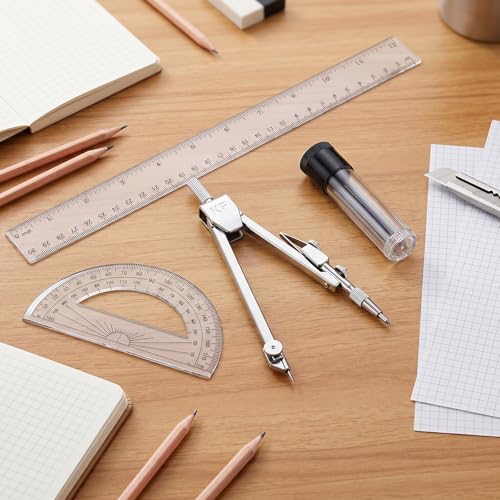 Protractor and Compass Set Plastic 12in Ruler Measuring Tool for Drafting | 2 Inch Ruler 180 Degree Protractor Measuring Tool