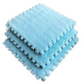 12pcs Tiled Puzzle Play Mats Interlocking Shaggy Soft EVA Foam Mats Protective Floor for Children Kids Room Home Parlor Bedroom(Lightblue) - color: Lightblue