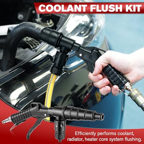 Coolant System Flush Gun, Lever Action Heater Core Flush Kit, Radiator/Cooling System Flusher, Air and Water Combo Flushing Set with Nozzles for 19-40 mm Hoses