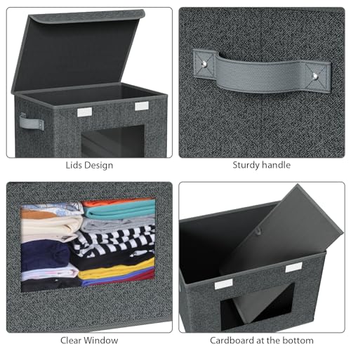 Univivi Fabric Foldable Storage Boxes with Lids, 4 Pack, Black - color: Black