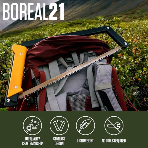AGAWA - BOREAL21 Backwoods Kit - Includes 21" Folding Saw, Leather Sheath, 21" All-Purpose & 21" Aggressive Saw Blade - For Camping, Hunting & Survival Kit (Black Frame/Yellow Handle) - size: 21" Inch