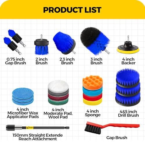 Holikme 22Piece Drill Brush Attachment Set - Power Scrubber Cleaning Kit - color: Blue