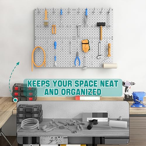EVERHANGER Metal Pegboard Panels, Heavy Duty Pegboard Wall Organizer - color: Gray, size: 4pack 12"X16"