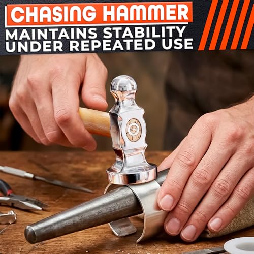Chasing Hammer for Jewelry Making, Two-Sided, 10 Inch Wooden Handle - color: Beige