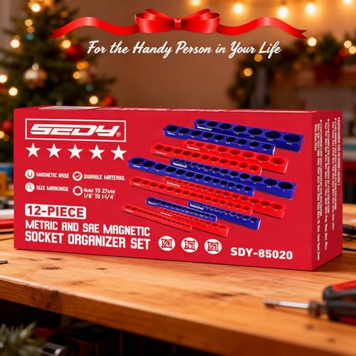 SEDY 12-Piece 1/4" 3/8" 1/2"-Drive SAE & Metric Magnetic Socket Organizer Set (Holds 143 Sockets) -Detachable Tool Tray with 5mm Magnetic Base for Garage/Home(Sockets Not Included) - style: 12-Piece Modular Trays (Holds 143)