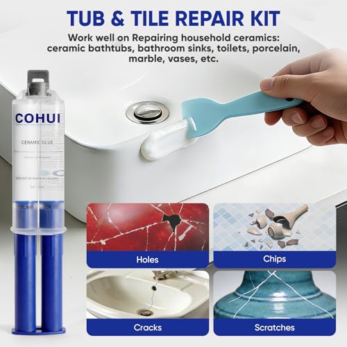 Tub and Shower Repair Kit White - High-Gloss Fiberglass Bathtub Tile Solid Surface Repair Kit for Chips Cracks Scratches Rust Holes - Porcelain Sink Repair Kit for Ceramic Acrylic Tubs Toilets