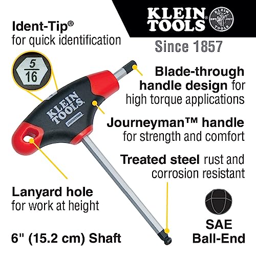 Klein Tools JTH610EB Ball End T-Handle Hex Key Set, SAE Inch Sizes Allen Wrench Set with 6-Inch Blades, Stand Included, 10-Piece - size: 10 -Piece