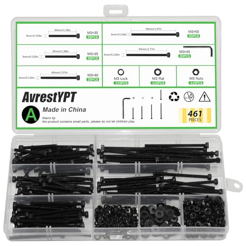 461Pcs M3 Socket Head Screws Metric Screws Bolts Washers Nuts Kit - size: M3 x 30mm, 35mm, 40mm, 45mm, 50mm