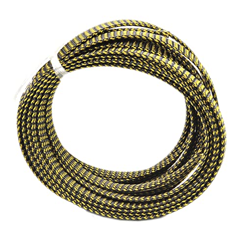 Othmro 5m/16.4ft PET Expandable Braid Cable Sleeving Flexible Wire Mesh Sleeve Black Gold,for TV Audio PC Cords Protect from Pets Chewing - color: Black Gold, size: 10mmx5m