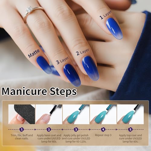 JODSONE Jelly Gel Nail Polish Kit 32 Classic Colors Crystal Transparent High Shine Base & Top Matte Glitter Coat - color: B28