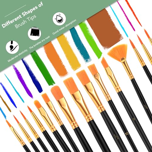 AROIC Acrylic Paint Brush Set,1pack/15pcs Nylon Hair Acrylic Painting Brush - size: 15pcs