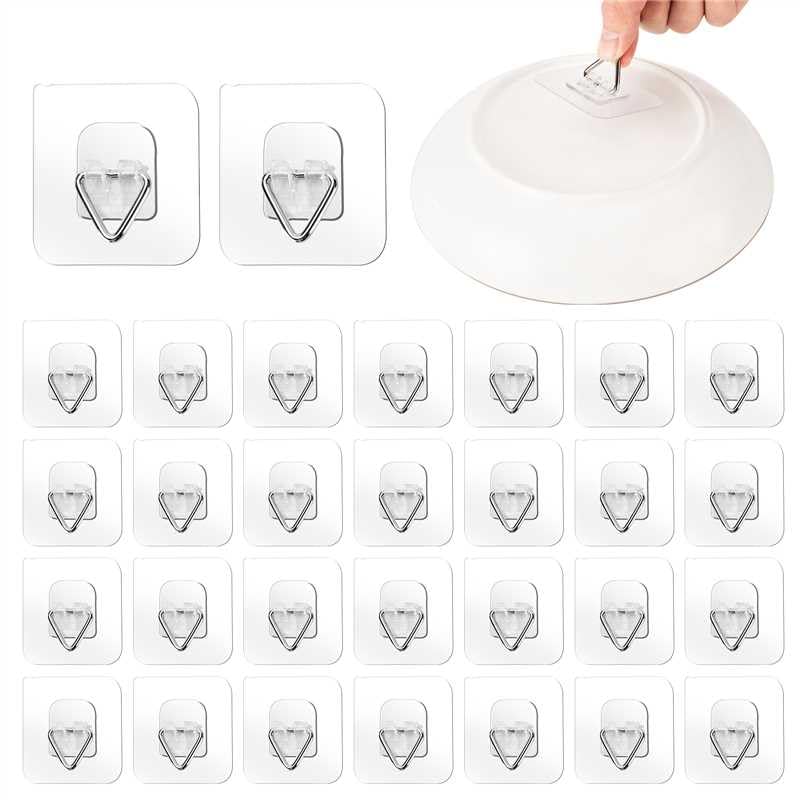 Bilillo 30 Pack Invisible Vertical Plate Holders, 2.3 Inch Adhesive Plastic Wall Plate Hangers for Decorative Plates and Wall Art - style: 30 Pack