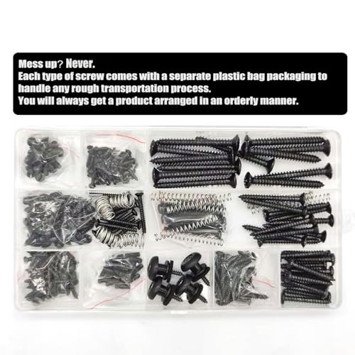Guitar Screws Kit 304 Stainless Steel Luthier Parts-kit for Tele/Strat/SQ,Switch,Tuner,Machine Head, Neck Plate,Pickguard,Guitar Strap End Pins,Pickup,Bridge,Guitar DIY Kit(Metric, Black) - color: Black
