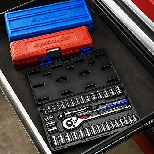 EPAuto 40 Pieces 1/4-Inch & 3/8-Inch Drive Socket Set, 72 Tooth Ratchet - color: Compact 40 Pcs