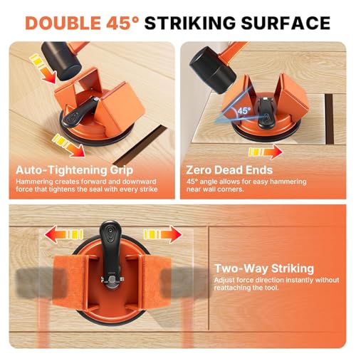 Floor Gap Fixer Tool Heavy Duty Suction Cup Lifter - Laminate, LVP, Vinyl & Hardwood Flooring Gap Repair Kit with Rubber Mallet & Nano Pads