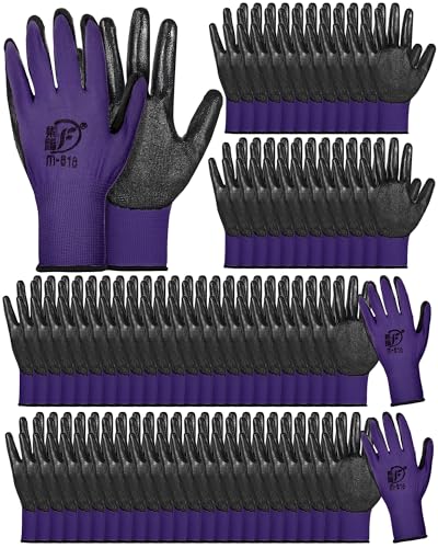 Potchen 72 Pairs Garden Work Gloves Bulk Pack for Men and Women - color: Purple