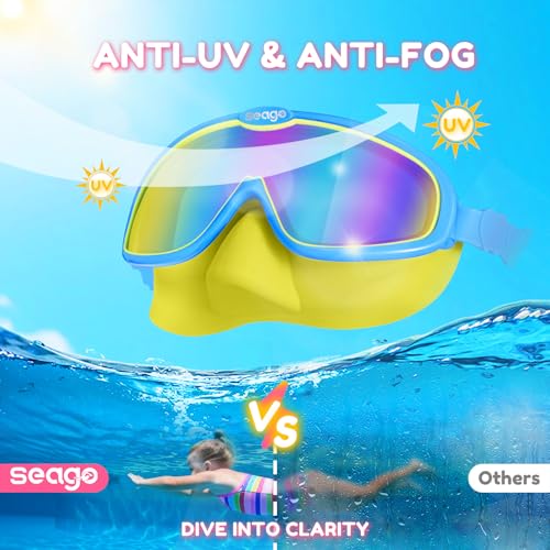 Seago Kids Swim Goggles with Nose Cover 2 Pack for 3-14 Anti-Fog Clear View - color: Yellow & Pink