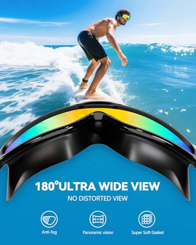 Aegend New Adult Wide View Swim Goggles, Anti-Fog/UV No Leak Swimming Goggles with Ear Plugs for Men & Women - color: Clear Black & Aqua