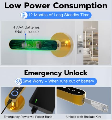 Anweller Fingerprint Door Handle Lock, Smart Keyless Entry with App