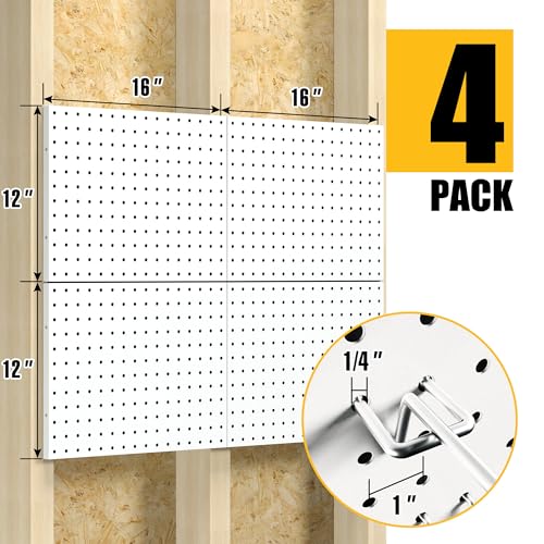 Spampur Peg Board, 4 Pack Metal Pegboard Panels with 50 Hooks - color: White, size: 16x12"- 4 Pcs
