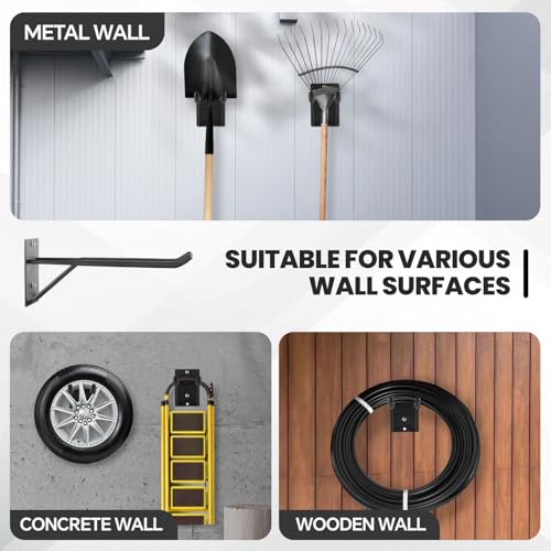 14" Large Heavy Duty Garage Hooks, 2-Pack Steel Garage Storage Hooks with Support Rods, Utility Wall Mount Hangers for Power Tools, Car Tires, Ladders, Chairs, Garden Tools and More - size: 2-Pack 14" Heavy Hooks