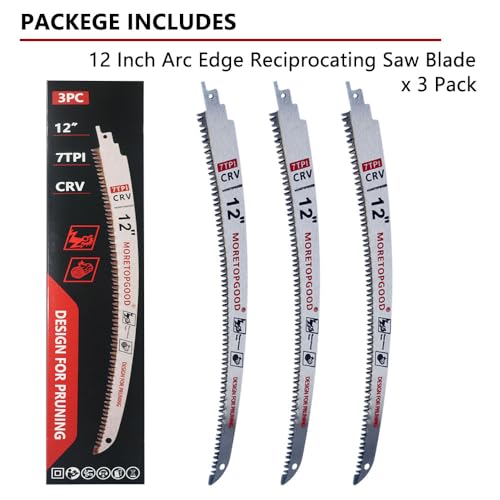 12 Inch Arc Edge Reciprocating Saw Blade for Wood Pruning, 7TPI Japanese Teeth Sawzall Blades for Tree Trimming (3 Pack) - size: 12 Inch