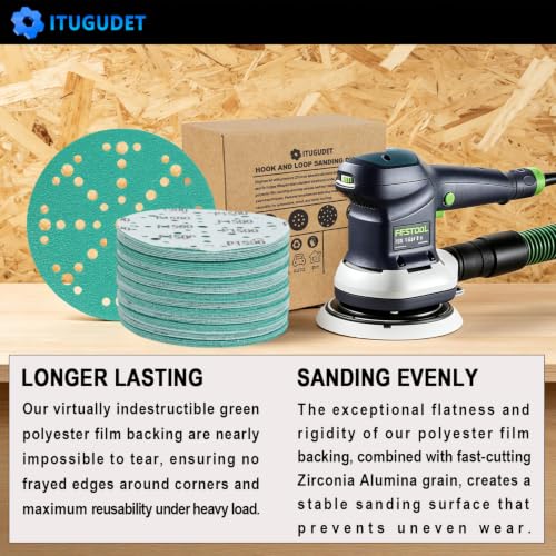 TUGUDET 6 Inch 49 Hole Wet Dry P180 Grit Sanding Discs - 50 Pack Box - color: 180 Grit, size: 6 Inch 49 Hole