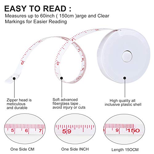 12 Pack Soft Retractable Measuring Tape - Tape Measure for Body Measuring Metric Tape Measure Double Scale for Body Fabric Sewing Tailor Cloth Knitting Home Craft Measurements - color: 12 Pack White