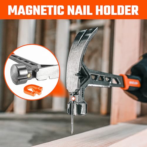 VANQUISH Framing Hammer 16oz One Piece Forged Curved Claw Hammer with Smooth Face & Shock Reduction Grip, Claw Hammer with Magnetic Nail Holder Side Nail Puller, 0627 - size: 16oz Smooth Face